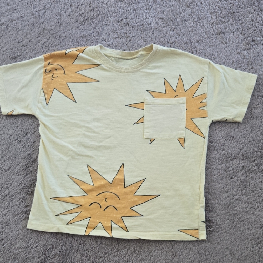 Zara Yellow Sun Graphic Pocket Tee